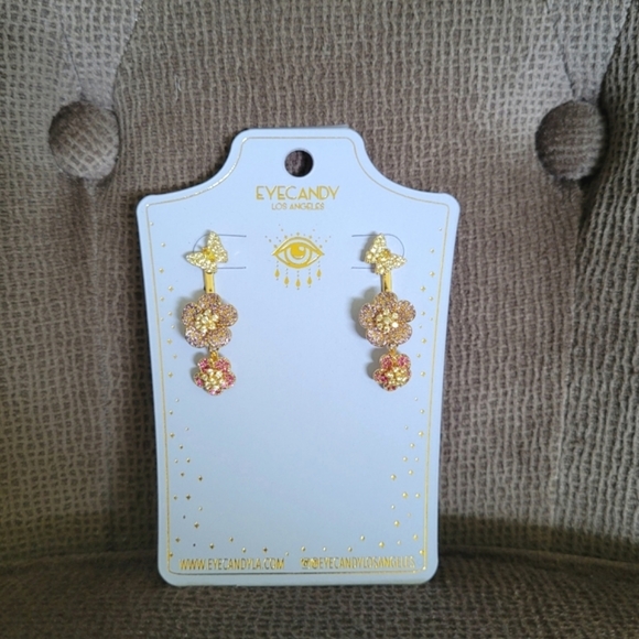 Eye👁 Candy🍭 Los Angeles🏙 Sparkley Floral💐 Ear👂Jacket Earrings - Picture 5 of 15